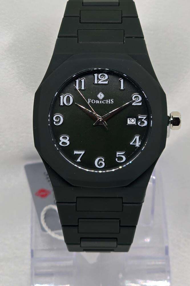 ساعة كاجوال رجالي كاربون اللون زيتي بالكامل أرقام بالأبيض