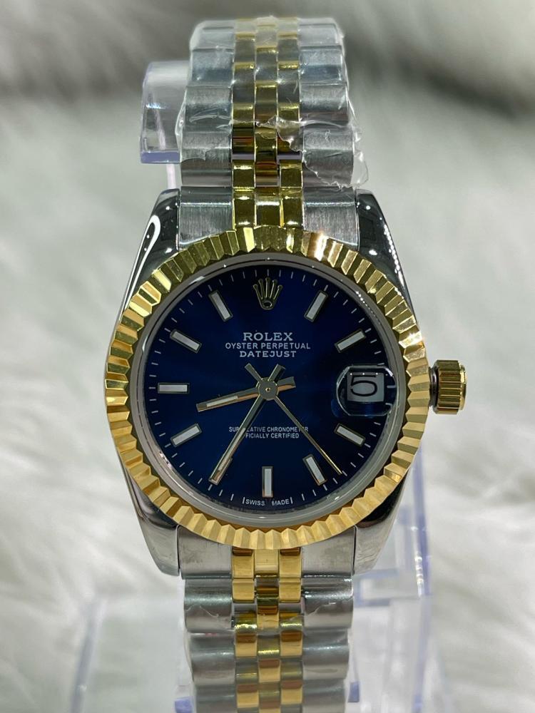 ساعة روليكس ( COPY ) نسائي ميناء أزرق غامق اطار رمادي و ذهبي