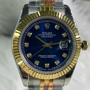 ساعة روليكس ( COPY ) رجالي رمادي و ذهبي ميناء أزرق
