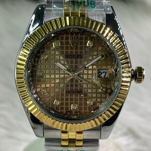 ساعة روليكس ( COPY ) رجالي ميناء بني مربعات رمادي و ذهبي