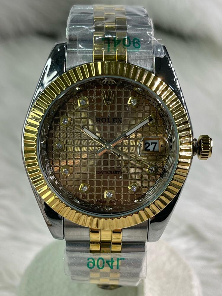 ساعة روليكس ( COPY ) رجالي ميناء بني مربعات رمادي و ذهبي