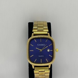 ساعة كاسيو رجالي اطار ذهبي ميناء أزرق