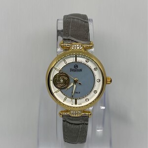 ساعة سيفيستون النسائية إطار ذهبي مفصص و سوار جلد رمادي