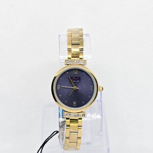 ساعة نسائية ميناء دائري كحلي و سوار ذهبي مفصص