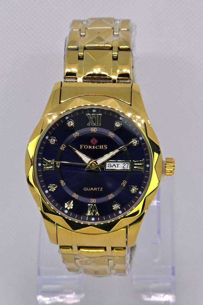 ساعة رجالي كوارتز ميناء كحلي و سوار ذهبي