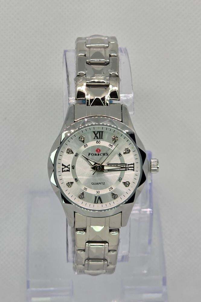 ساعة نسائية كوارتز رصاصي و ميناء أبيض