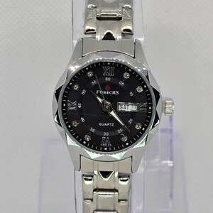 ساعة نسائية كوارتز ميناء أسود و سوار رصاصي