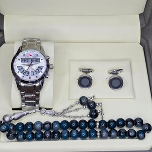 طقم وقت الرفاهية ( ساعة الصلاة - كبك - سبحة أزرق و الوان متعددة )