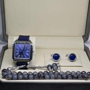 طقم وقت الرفاهية ( ساعة كلاسيك كحلي - كبك - سبحة رمادي و أسود )