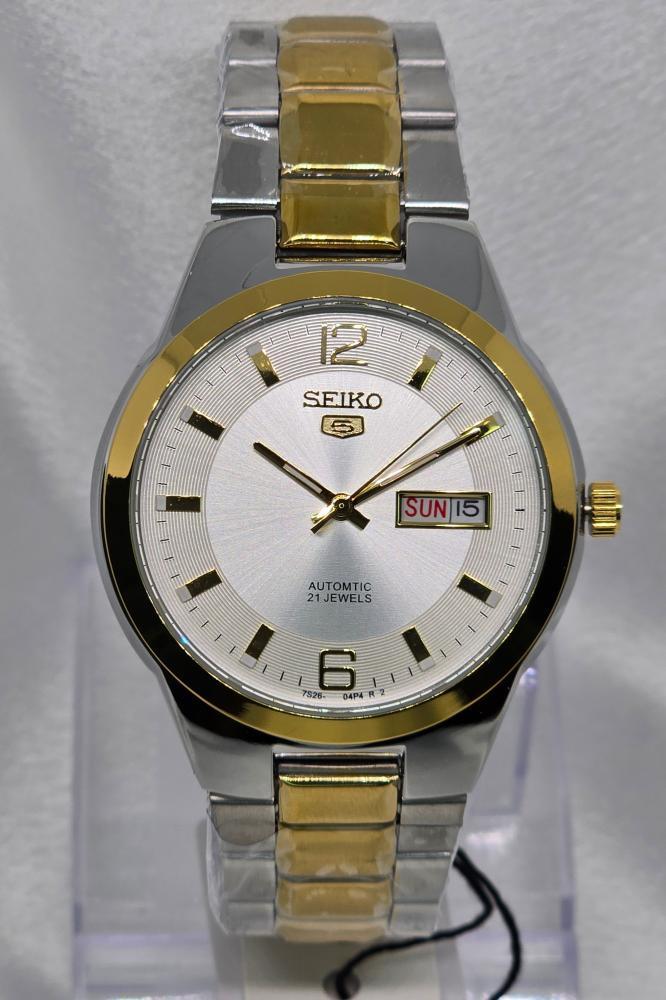 ساعة SEIKO اوتوماتيك رجالي اطار رمادي و مخطط ذهبي